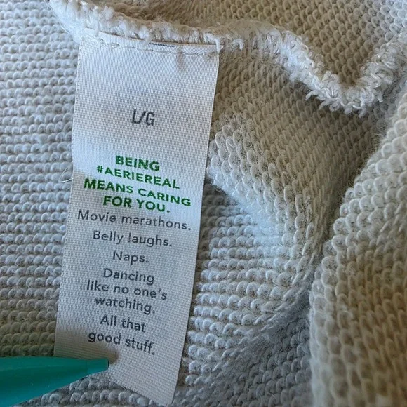 Aerie Womens L/G Cream V Neck Long Sleeve Sweatshirt Casual Top Comfy oversized - Picture 6 of 7